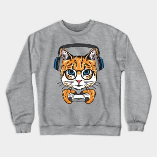 Playful Gamer: Kitten with Glasses Crewneck Sweatshirt